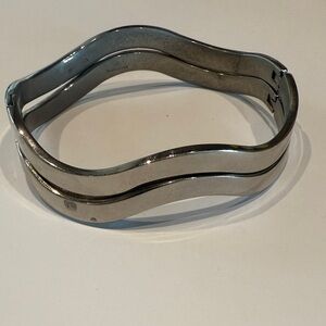 Silver Wave Bangle Bracelet pair